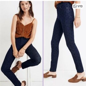 Madewell Blue Jeans size 27 skinny with Black flocked Polka Dots